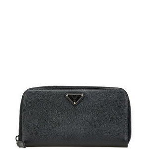 Prada Saffiano zip Wallet triangle black leather